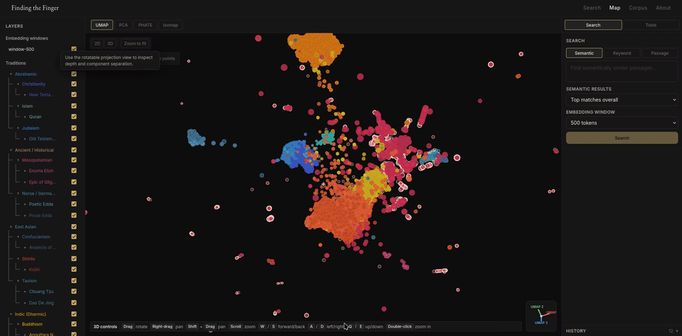 Finding the Finger search map page showing search results and a map of related concepts.